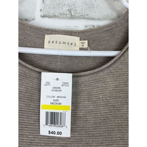 Dreamers Women's Mocha Long Sleeve Round Neck Knitted Sweater Size Medium NWT - Picture 3 of 8